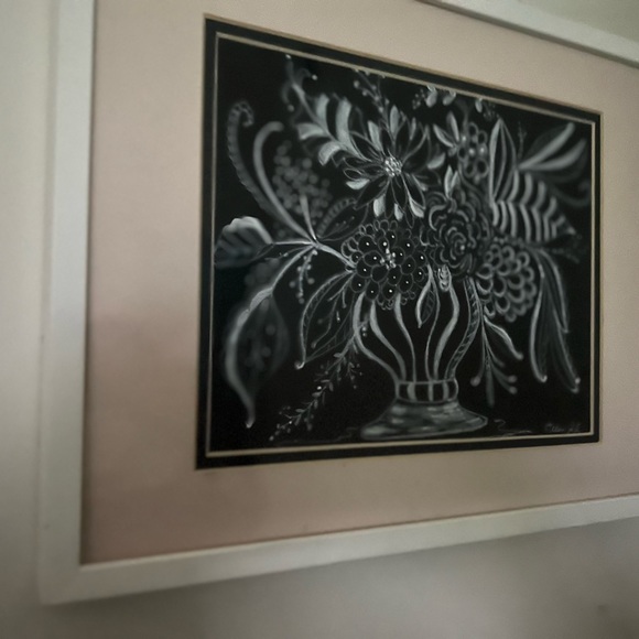 Black and white floral painting